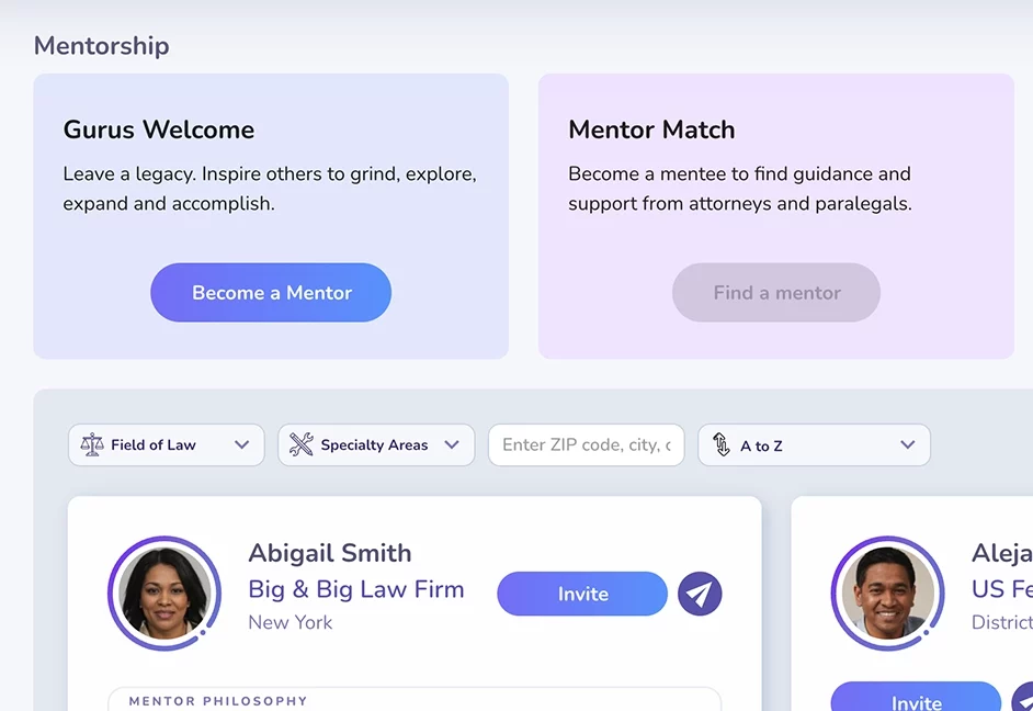 Metwork's Mentorship section showing that you can become a mentor or find a mentor. The user is currently looking for a mentor.