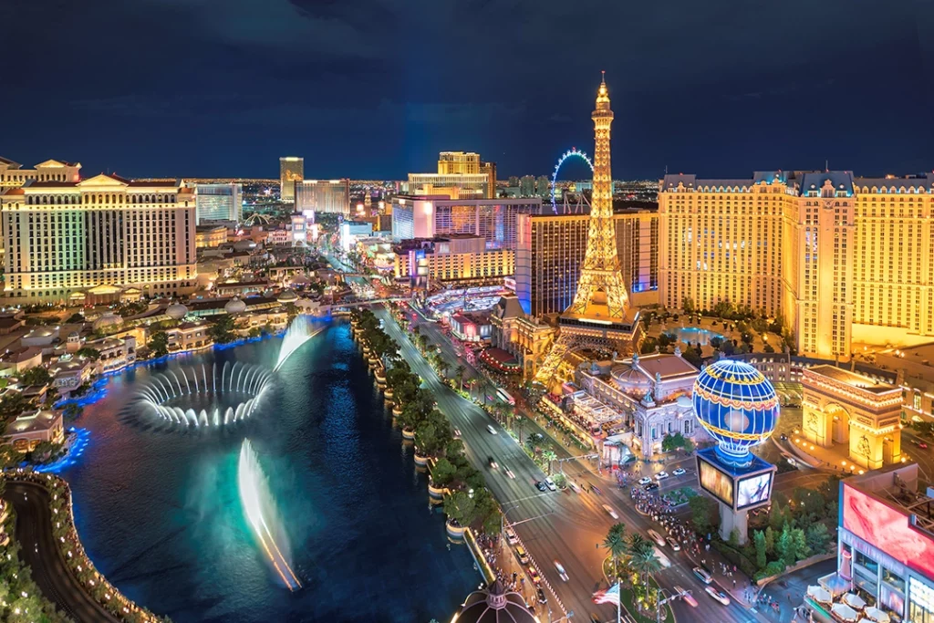 The Las Vegas skyline at night.